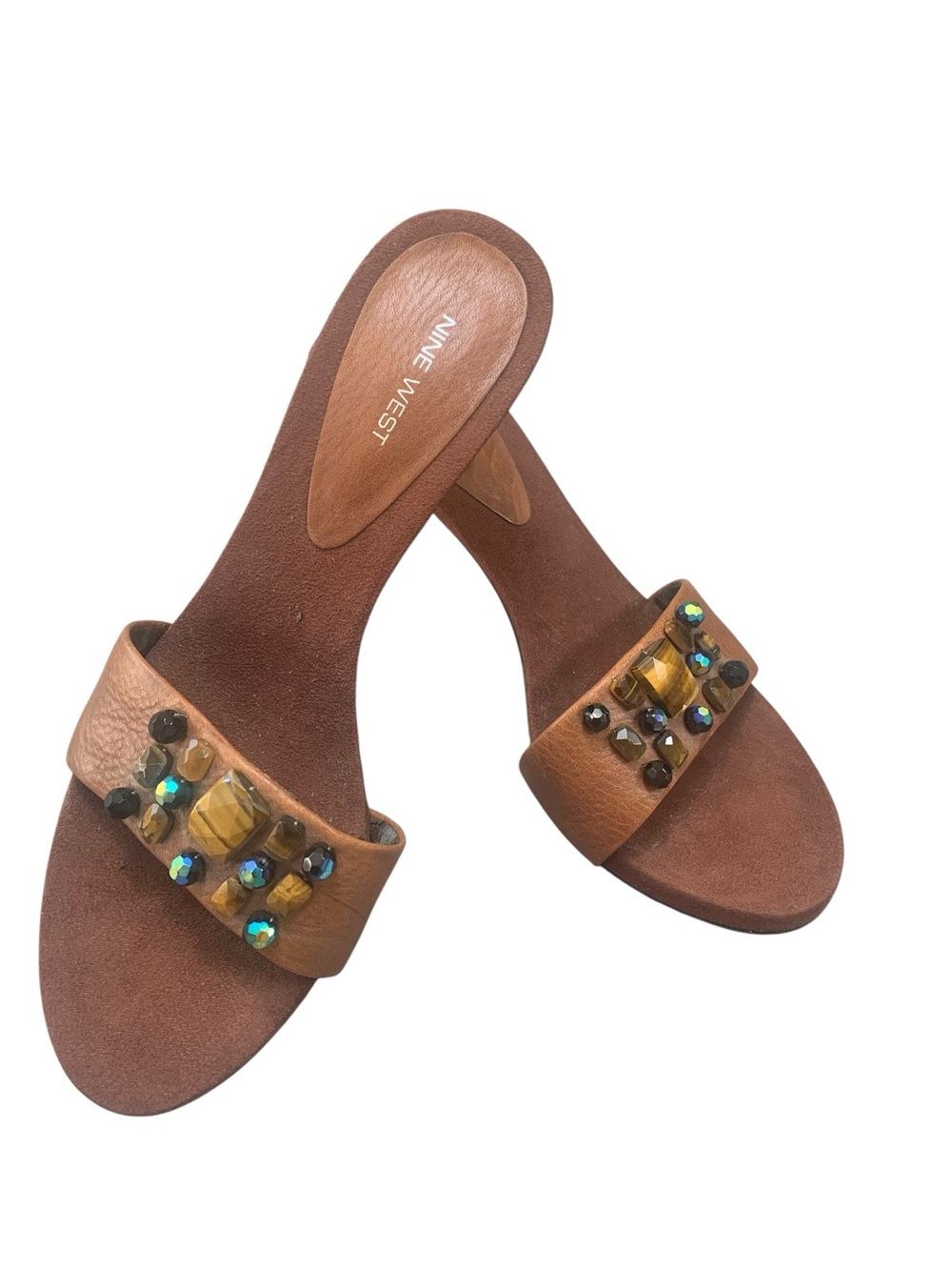 Nine West Bohemian Style Embellished Brown Leather Slide Sandals - Women - Picture 10 of 15